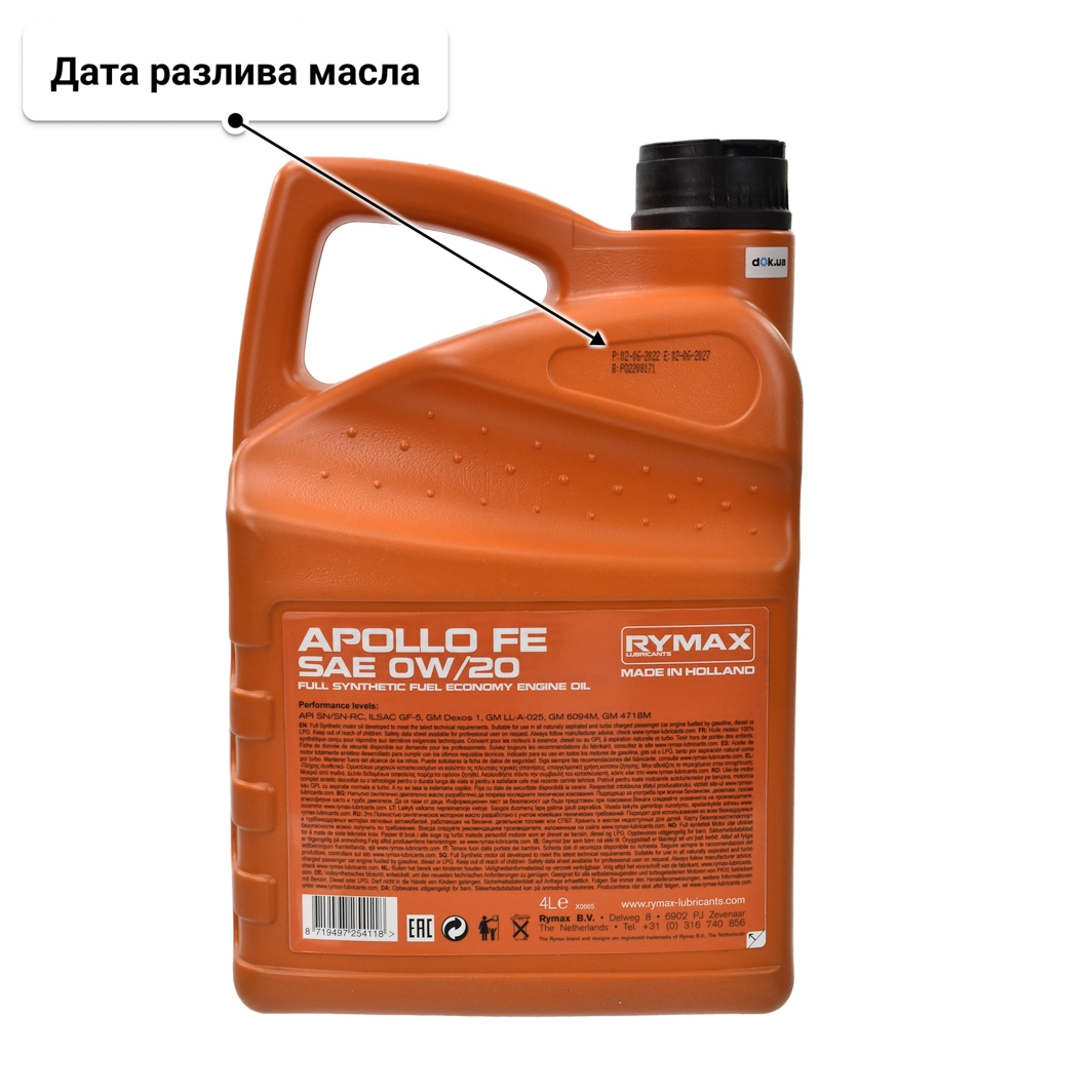 Масло Rymax Apollo FE 0W-20 4 л