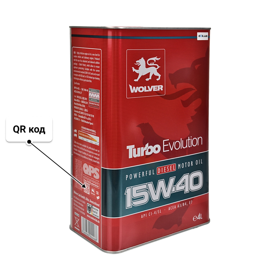 Масло Wolver Turbo Evolution 15W-40 4 л