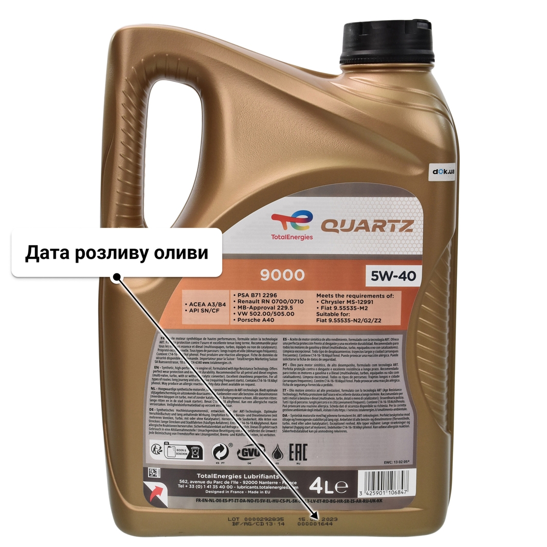 Олива Total Quartz 9000 5W-40 4 л