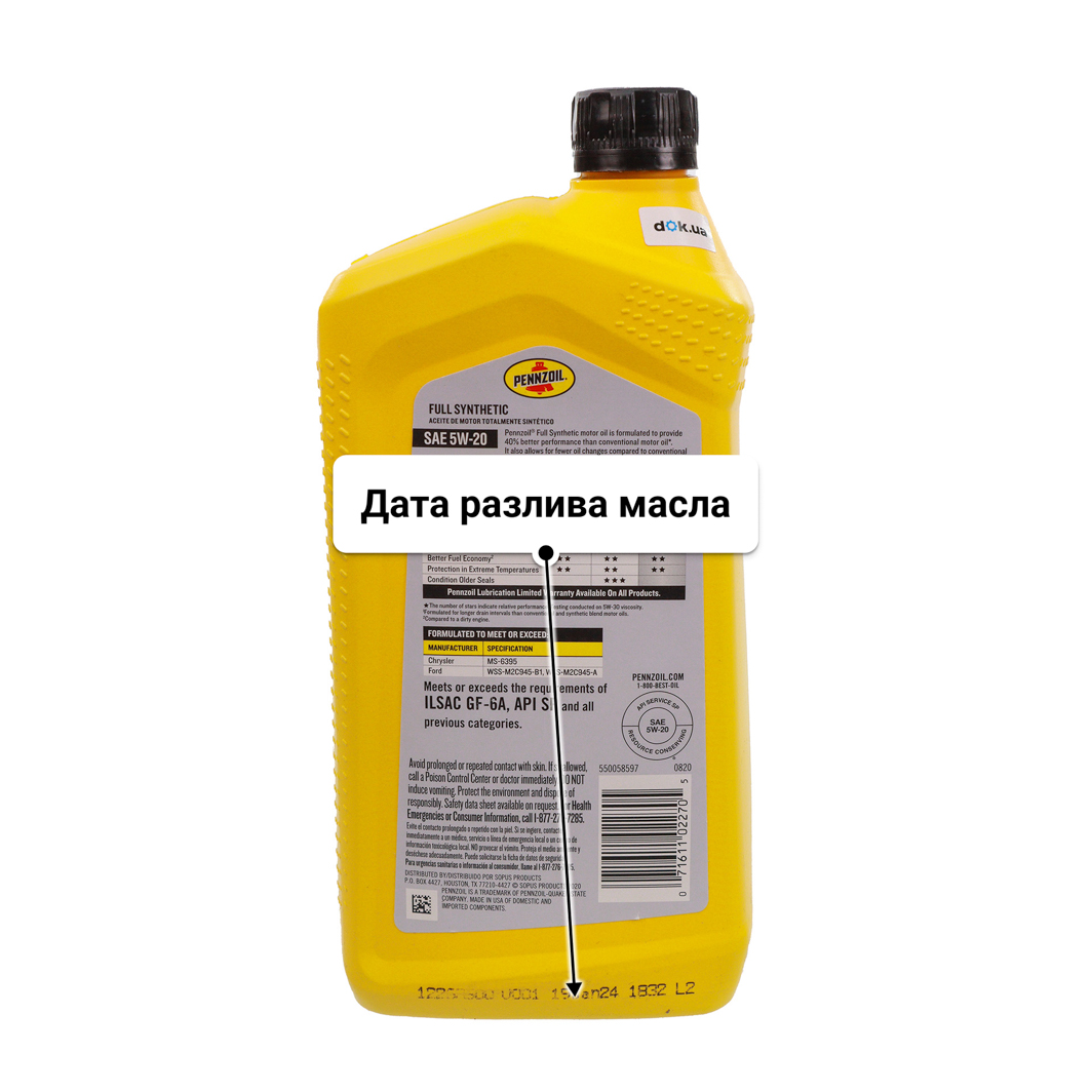 Масло Pennzoil Full Synthetic 5W-20 0.946 л