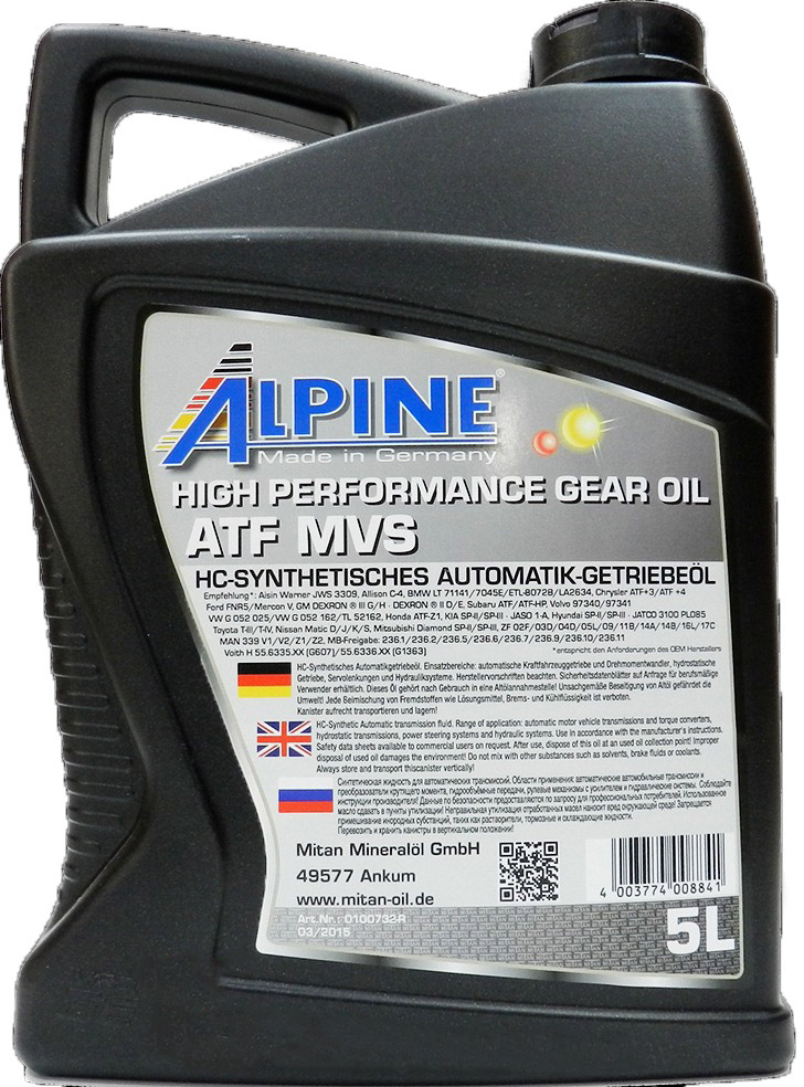 

Трансмиссионное масло Alpine ATF MVS синтетическое 0100732