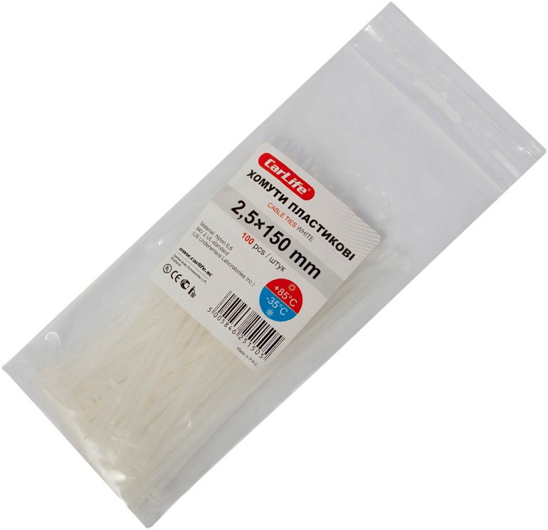 

Стяжка Carlife w25x150 0,15 м 2,5 мм 100 шт