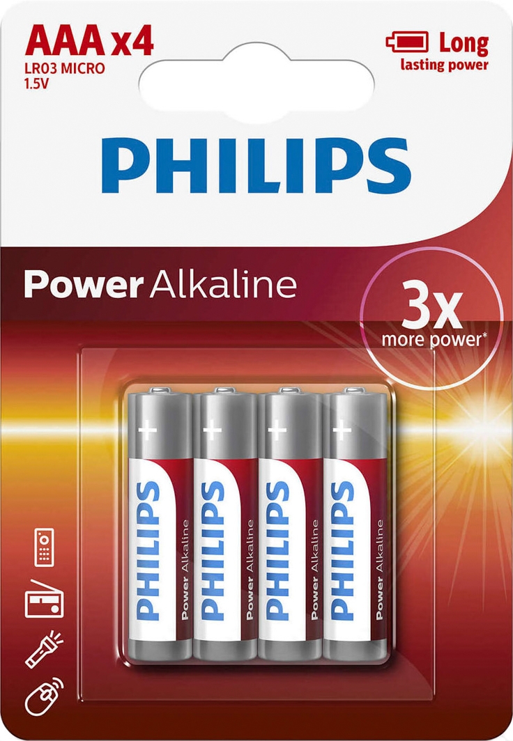 

Батарейка Philips Power Alkaline LR03E4B/10 AAA (мизинчиковая) 1,5 V 4 шт