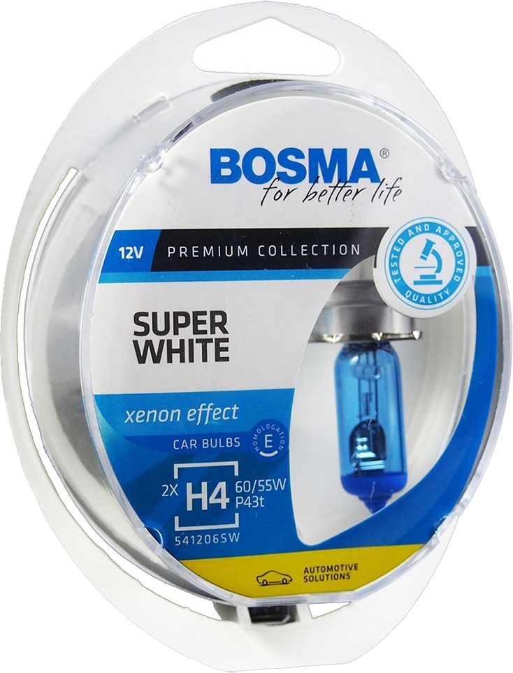

Автолампа Bosma 3462 Super White H4 P43t 55 W прозрачно-голубой