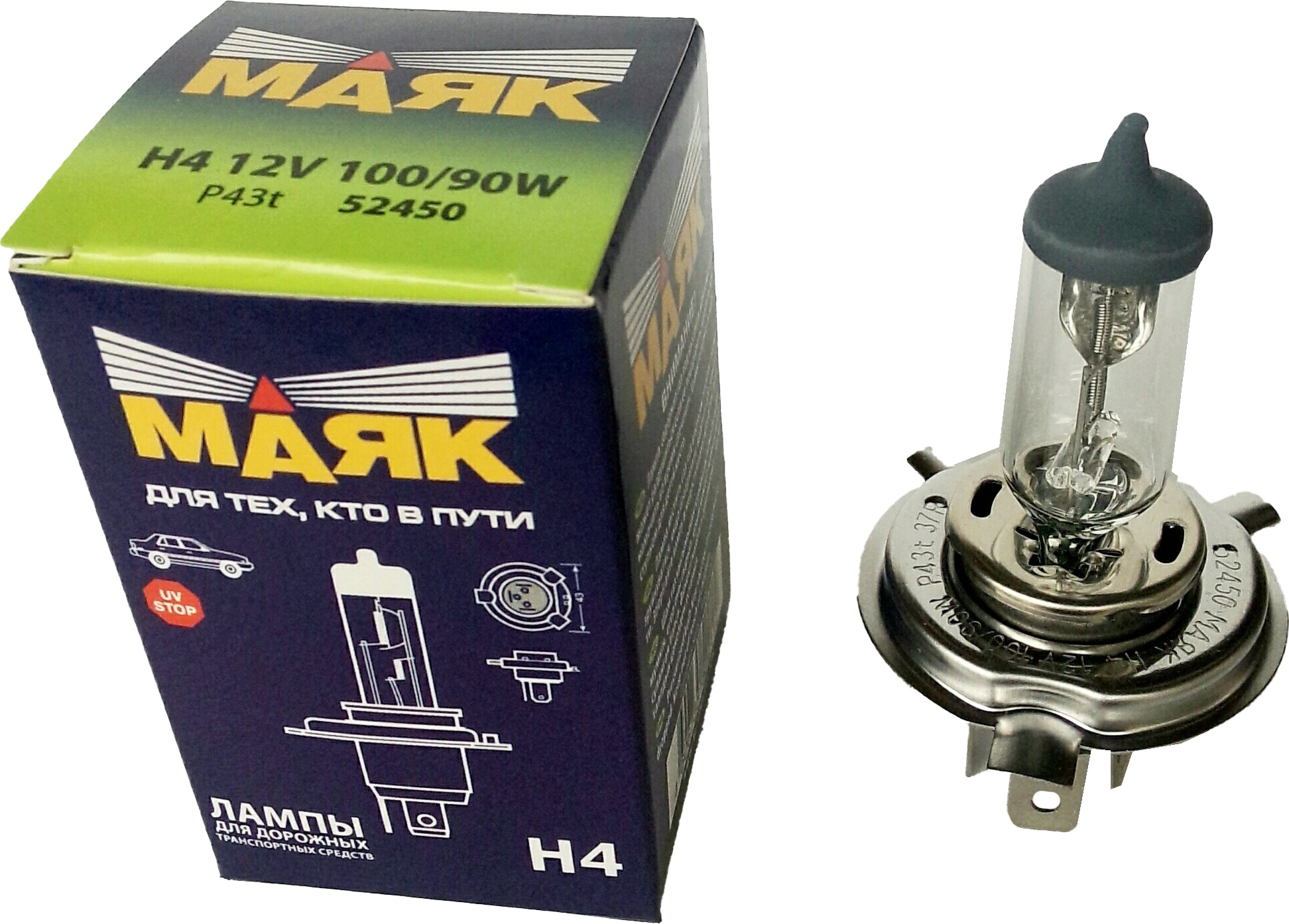 

Автолампа Маяк 52450 Standard H4 P43t 90 W прозрачный