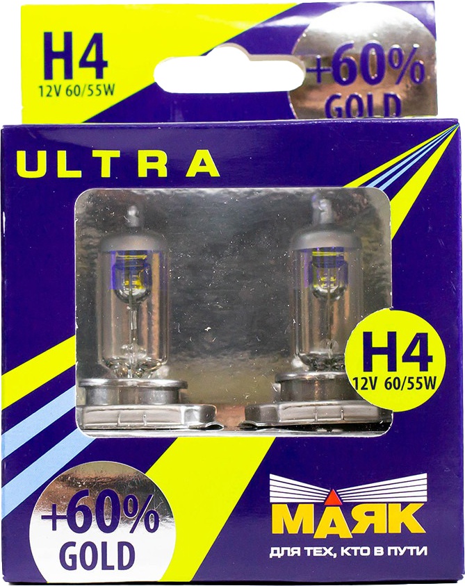 

Автолампа Маяк 82420G60 Ultra Gold +60% H4 P43t 55 W прозрачный