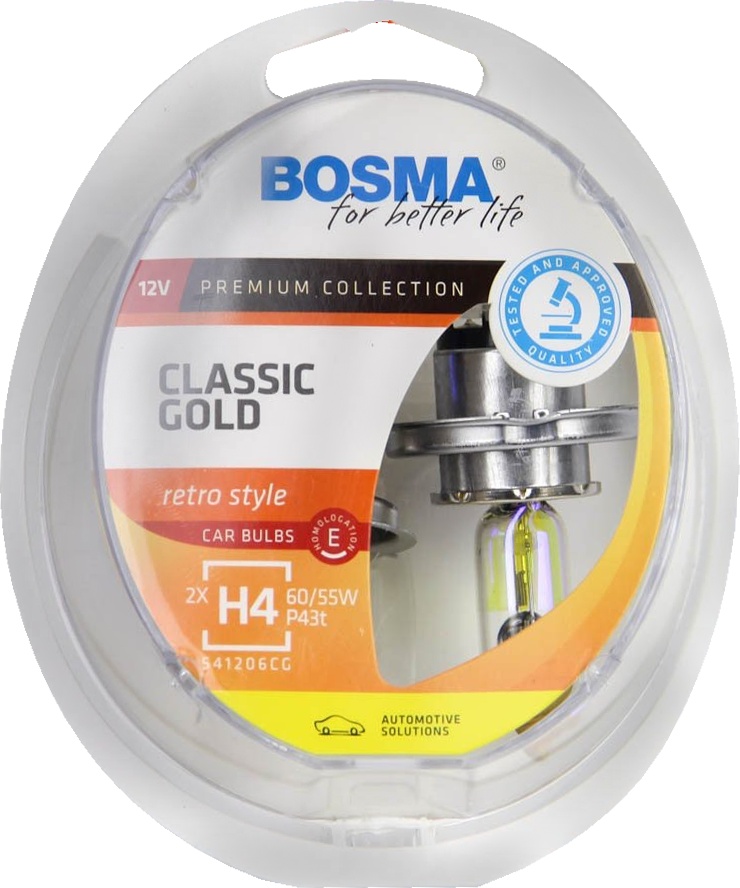 

Автолампа Bosma 8917 CLASSIC GOLD H4 P43t 55 W прозрачный