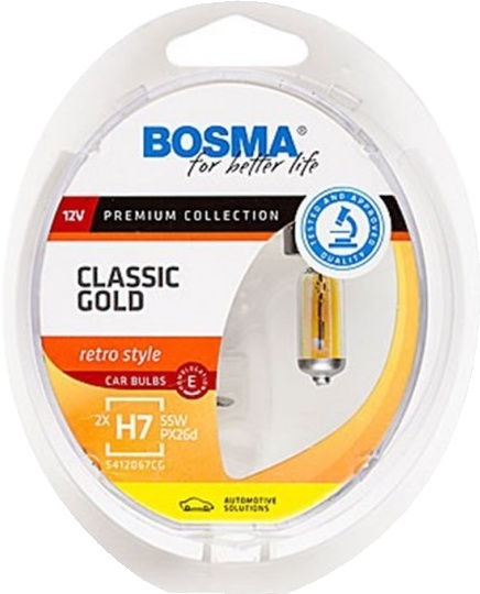 

Автолампа Bosma 8924 CLASSIC GOLD H7 PX26d 55 W прозрачная