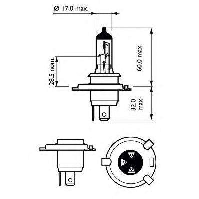 

Автолампа Philips 12342PRC1 Vision H4 P43t-38 55 W прозрачный