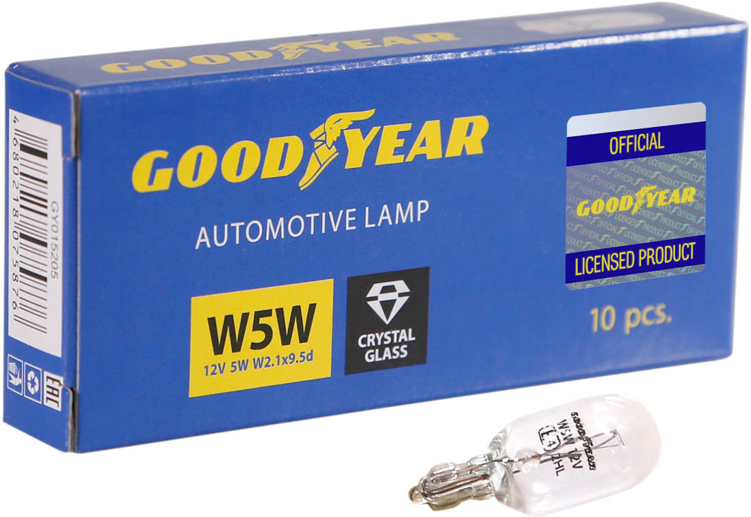 

Автолампы Goodyear GY015205 W5W W2,1x9,5d 5 W прозрачная