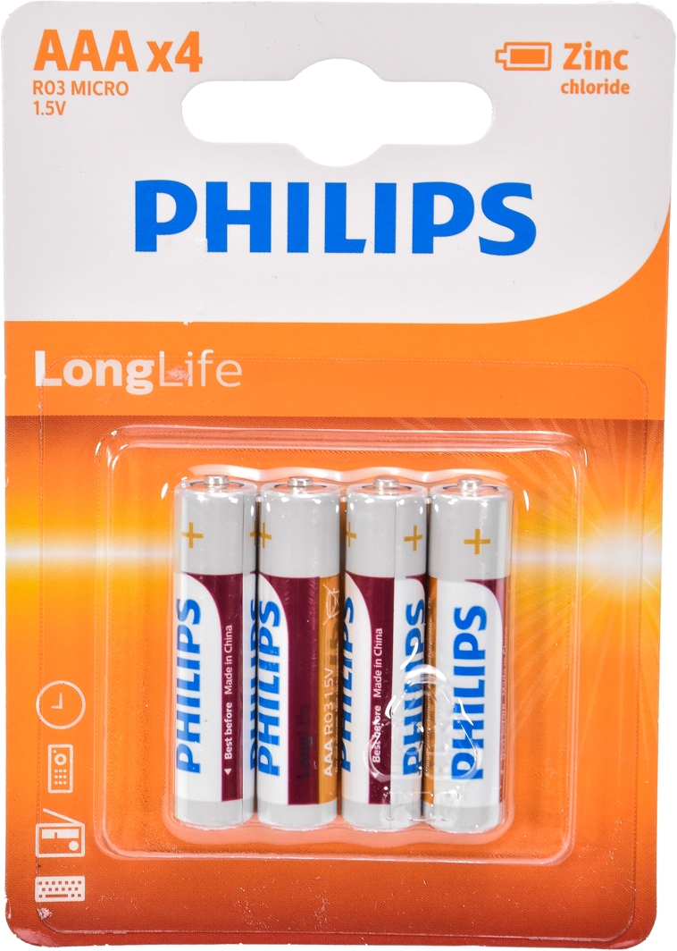 

Батарейка Philips LongLife R03L4B/10 AAA (мизинчиковая) 1,5 V 4 шт