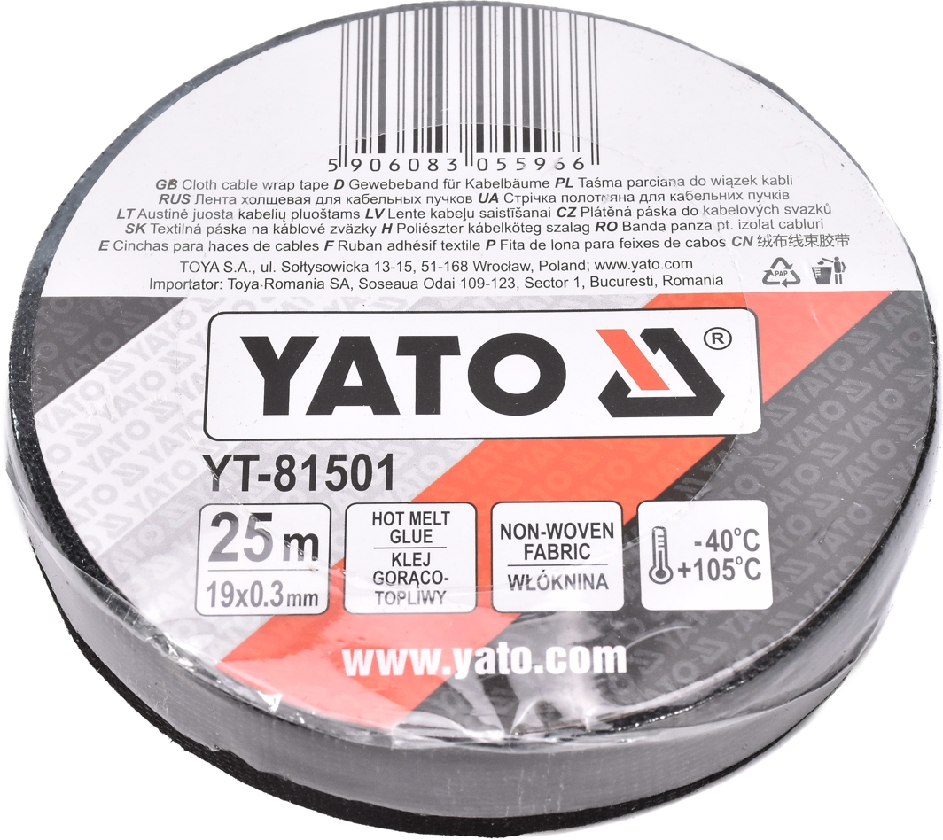 

Изолента Yato YT-81501 черная на тканевой основе 19 мм x 25 м