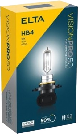 

Автолампы Elta Automotive EB3006TR Vision Pro 50 HB4 P22d 51 W прозрачная