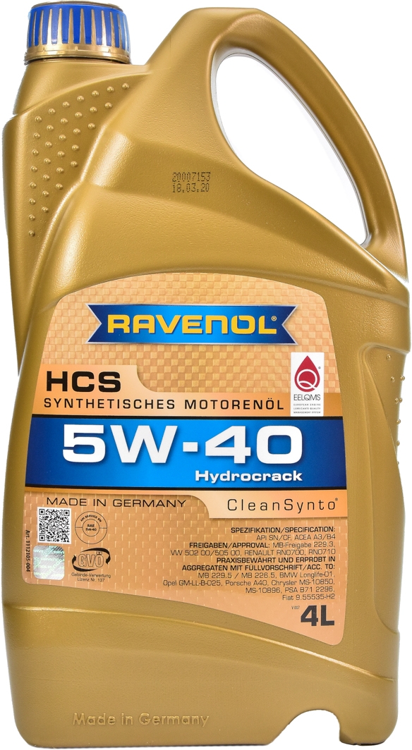 

Моторное масло Ravenol HCS 5W-40 синтетическое 111210504