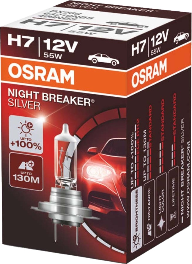 

Автолампа Osram 64210NL Night Breaker Laser H7 PX26d 55 W прозрачно-голубая