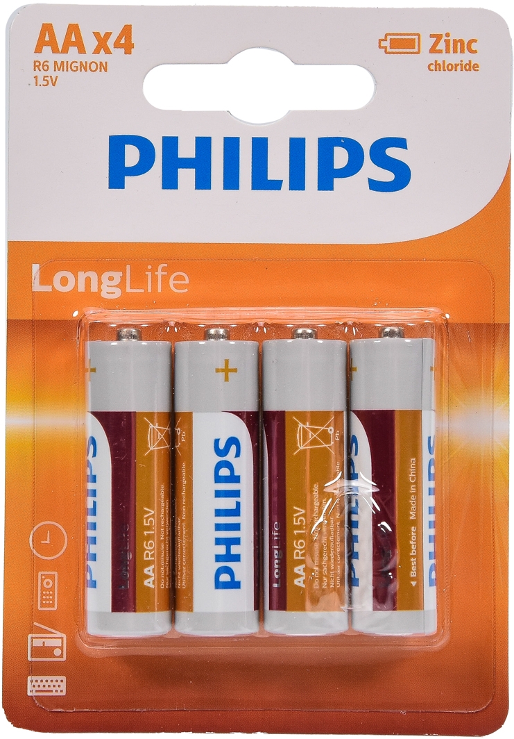 

Батарейка Philips LongLife R6L4B/10 AA (пальчиковая) 1,5 V 4 шт