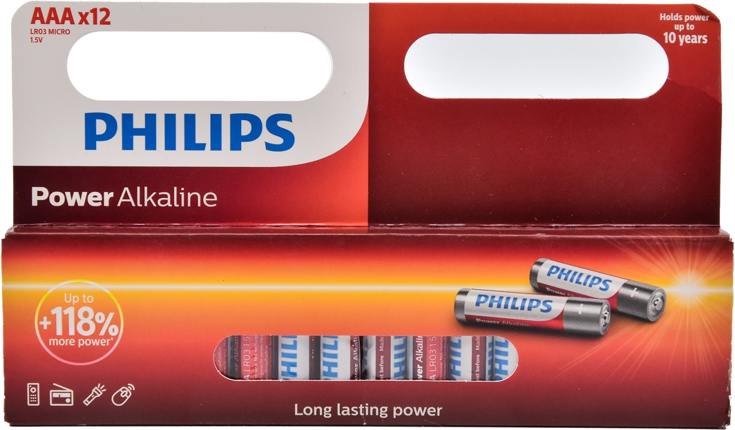 

Батарейка Philips Alkaline Power LR03P12W10 AAA (мизинчиковая) 1,5 V 12 шт