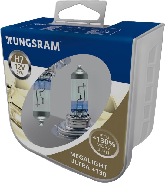 

Автолампа Tungsram 58520XNU2PL Megalight Ultra +130 H7 PX26d 55 W прозрачно-голубая