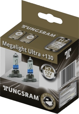

Автолампа Tungsram 58520xnu Megalight Ultra +130 H7 PX26d 55 W прозрачно-голубая