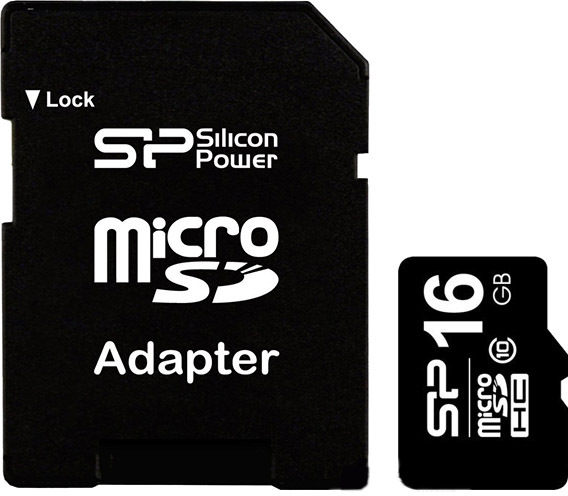 

Карта памяти Silicon Power microSDHC 16 ГБ с SD-адаптером SP016GBSTH010V10SP