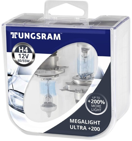 

Автолампа Tungsram TU50440XHU2PL Megalight Ultra +200 H4 P43t 60 W 55 W прозрачно-голубой