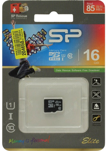 

Карта памяти Silicon Power Elite microSDHC 16 ГБ SP016GBSTHBU1V10
