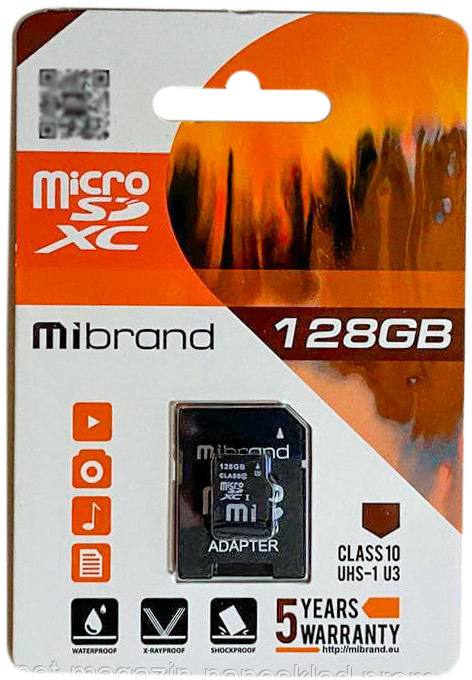 

Карта памяти Mibrand microSDXC 128 ГБ с SD-адаптером MICDHU3128GBA