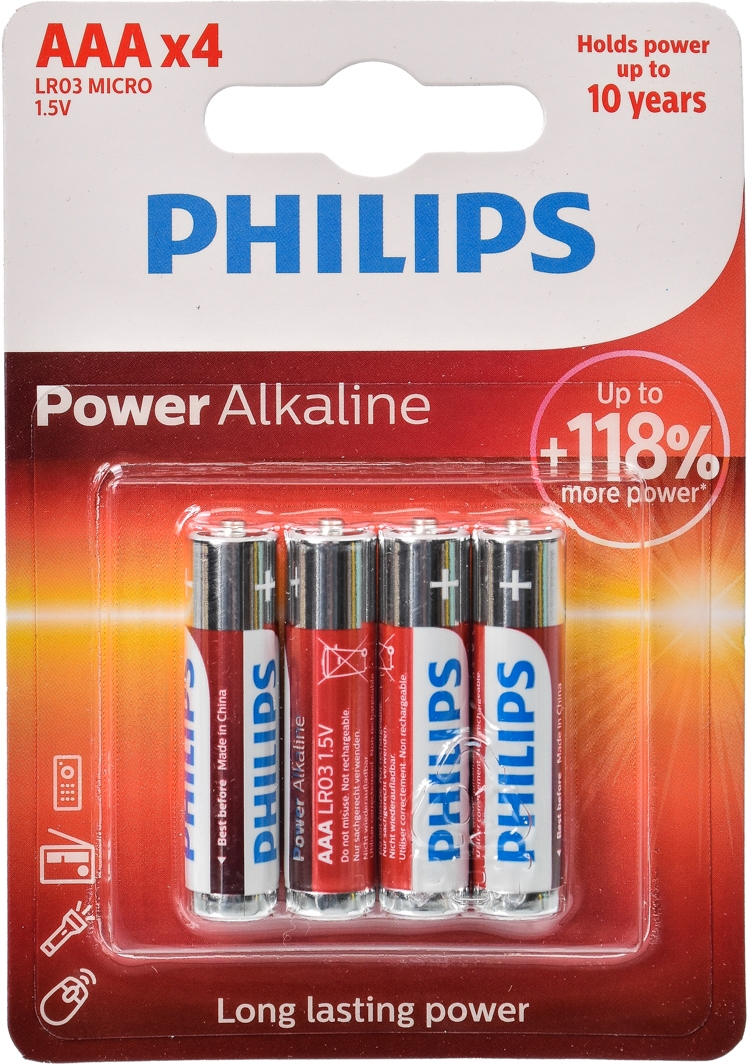 

Батарейка Philips Power Alkaline LR03P4B/10 AAA (мизинчиковая) 1,5 V 4 шт