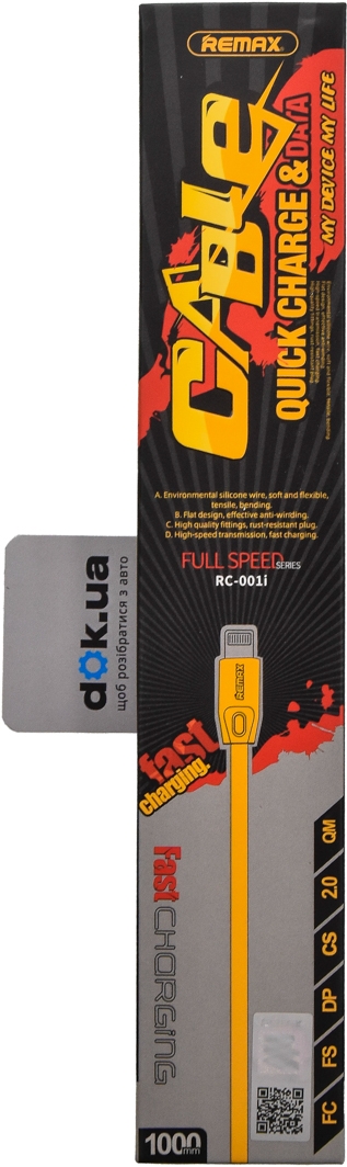 

Кабель Remax Full Speed RC-001IYELLOW USB - Apple Lightning 1 м