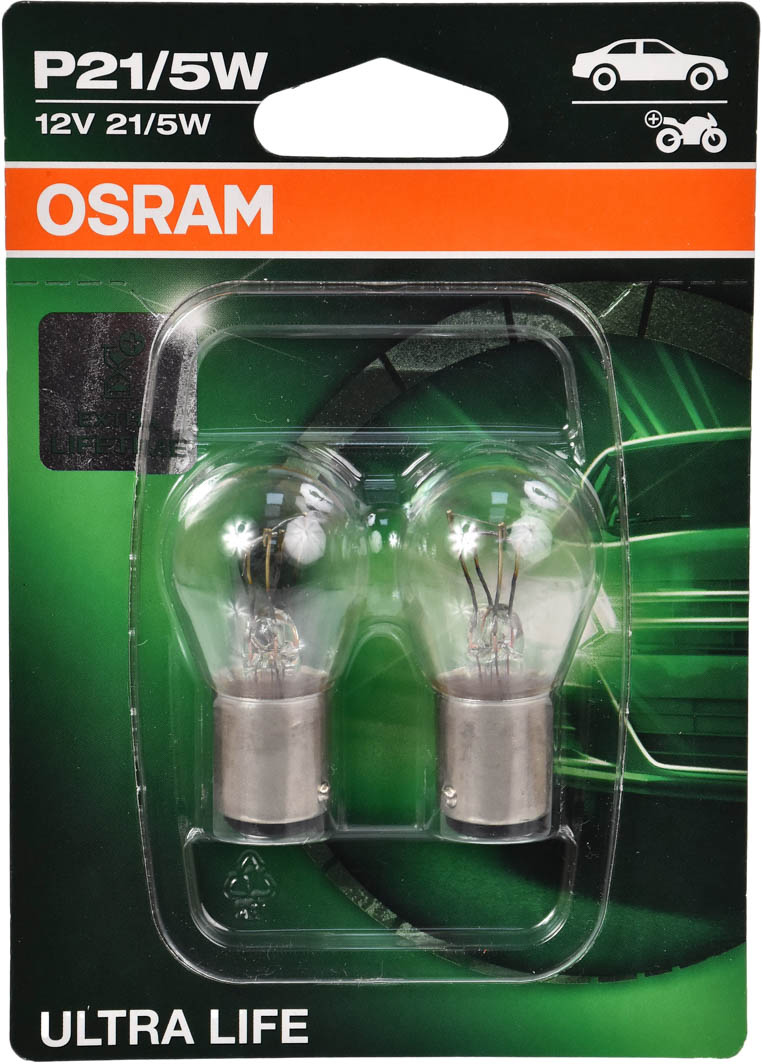 

Автолампа Osram 7528ULT02B Ultra Life P21/5W BAY15d 1,12 W прозрачная