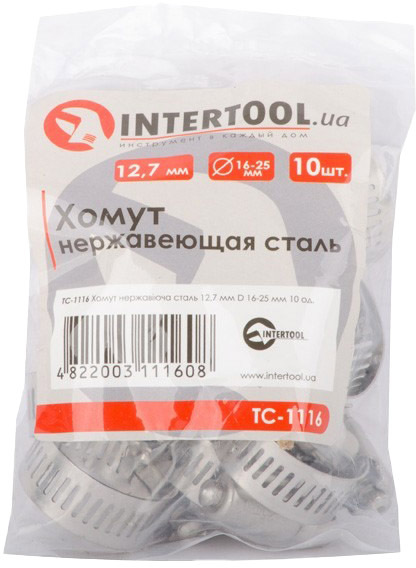 

Хомут Intertool TC-1116 червячный 16-25 мм Нержавеющая сталь (W2) 10 шт