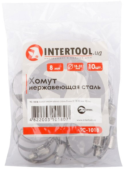 

Хомут Intertool TC-1018 червячный 18-32 мм Нержавеющая сталь (W2) 10 шт