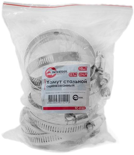 

Хомут Intertool TC-0152 червячный 52-76 мм Нержавеющая сталь (W1) оцинкованная 10 шт