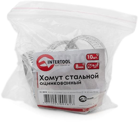

Хомут Intertool TC-0018 червячный 18-32 мм Нержавеющая сталь (W1) оцинкованная 10 шт