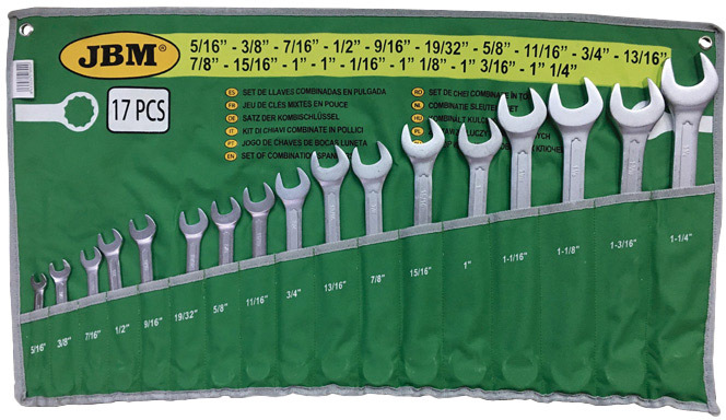 

Набор ключей рожково-накидных JBM 51890 5/16"-1"1/4" 17 шт