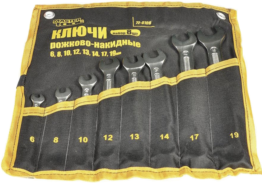 

Набор ключей рожково-накидных MasterTool 720108 6-19 мм 8 шт