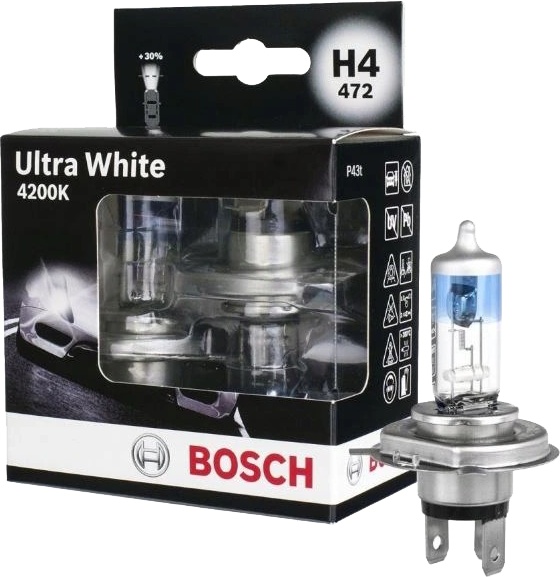 

Автолампа Bosch 1987301181 Ultra White H4 P43t 55 W 60 W прозрачно-голубая