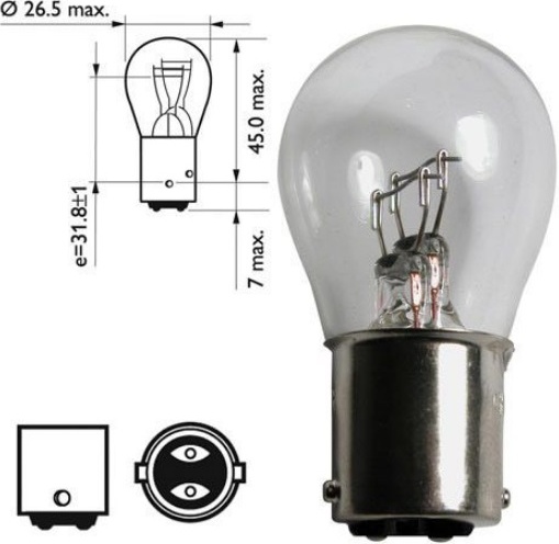 

Автолампа KOITO 4531 P21/5W BAY15d 5 W 21 W прозрачная