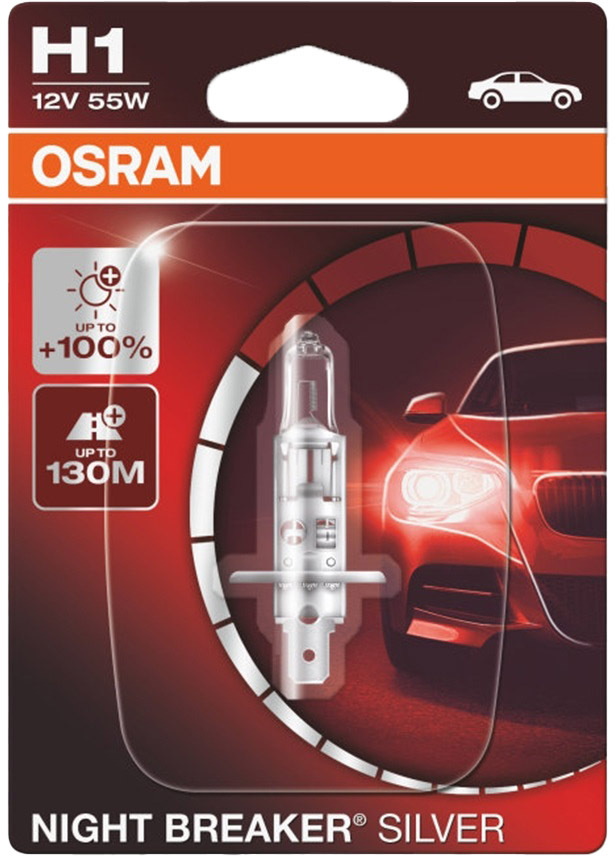 

Автолампа Osram 64150nbs01b Night Breaker Silver H1 P14,5s 55 W прозрачный