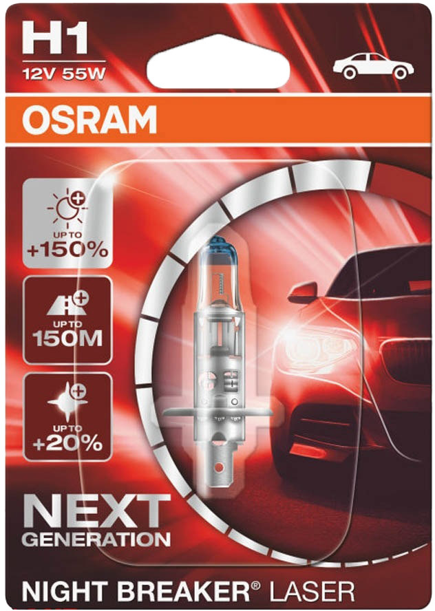 

Автолампа Osram 64150NL01B Night Breaker Laser H1 P14,5s 55 W прозрачно-голубой