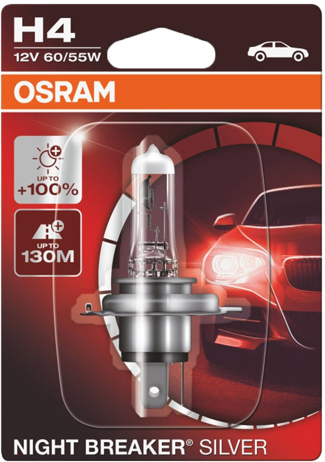 

Автолампа Osram 64193nbs01b Night Breaker Silver H4 P43t 55 W 60 W прозрачный