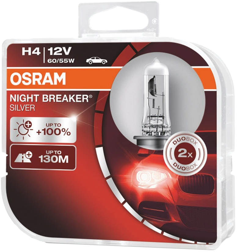

Автолампа Osram 64193nbshcb Night Breaker Silver H4 P43t 60 W 55 W прозрачный