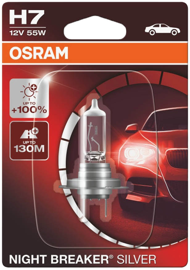 

Автолампа Osram 64210nbs01b Night Breaker Silver H7 PX26d 55 W прозрачный