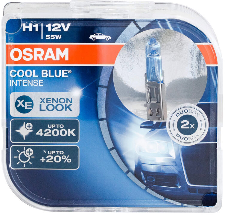 

Автолампа Osram 64150cbihcbduo Cool Blue Intense H1 P14,5s 55 W светло-голубая