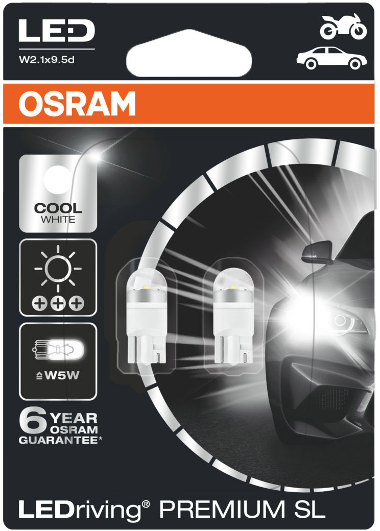 

Автолампы Osram 2850CW-02B LEDriving Premium W5W W2,1x9,5d 1 W прозрачная