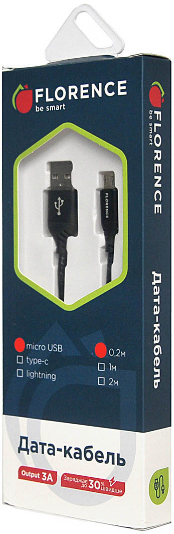 

Кабель Florence Technic FL-2204-02-KM USB - Micro USB 0,2 м