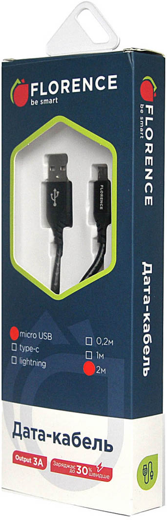 

Кабель Florence Technic FL-2204-2-KM USB - Micro USB 2 м