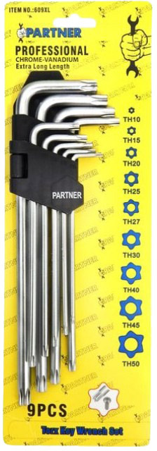 

Набор ключей TORX Partner PA-609XL T10H-T50H 9 шт