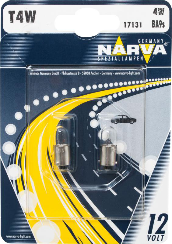 

Автолампа Narva 171312b Standard T4W BA9s 4 W прозрачная