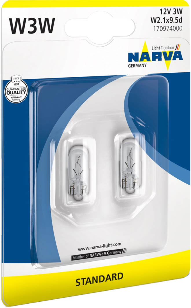 

Автолампа Narva 170972b Standard W3W W2,1x9,5d 3 W прозрачная
